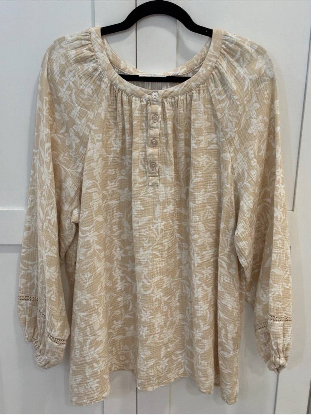 Belle Beach by Kim Gravel 100% Cotton Gauze Long Sleeve Peasant Top Womens 2X
